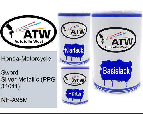 Honda-Motorcycle, Sword Silver Metallic (PPG 34011), NH-A95M: 500ml Lackdose + 500ml Klarlack + 250ml Härter - Set, von ATW Autoteile West.